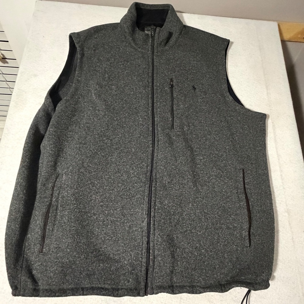 Polo Ralph Lauren Performance Mens 4XB Gray Heathered Full Zip Fleece Vest